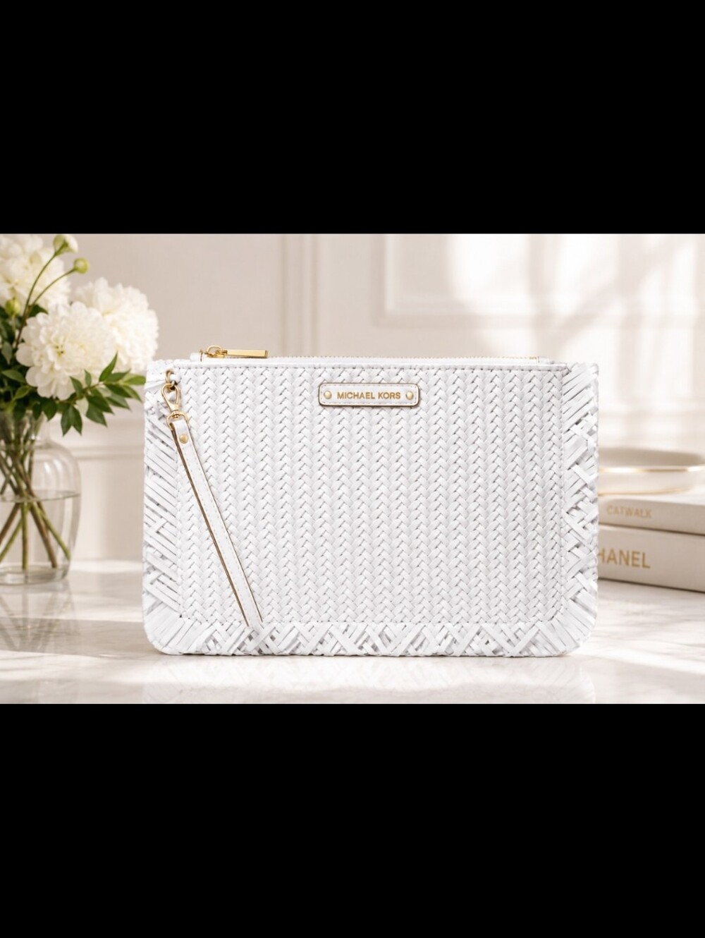 Michael Kors large woven leather pouch NWT